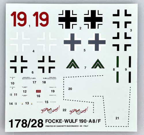 Italeri D178 *Decalbogen 1:72  Flugzeug Focke Wulf 190 A 8/F   8.5 x 8.5cm
