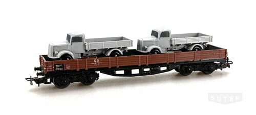 Märklin 4515 *Niederbordwagen beladen mit 2 grauen Märklin Lkw