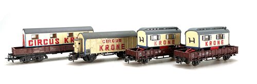 Lot 6374 *Spur H0 Konvolut Preiser / Roco  Zirkus Krone 4 Wagen beladen