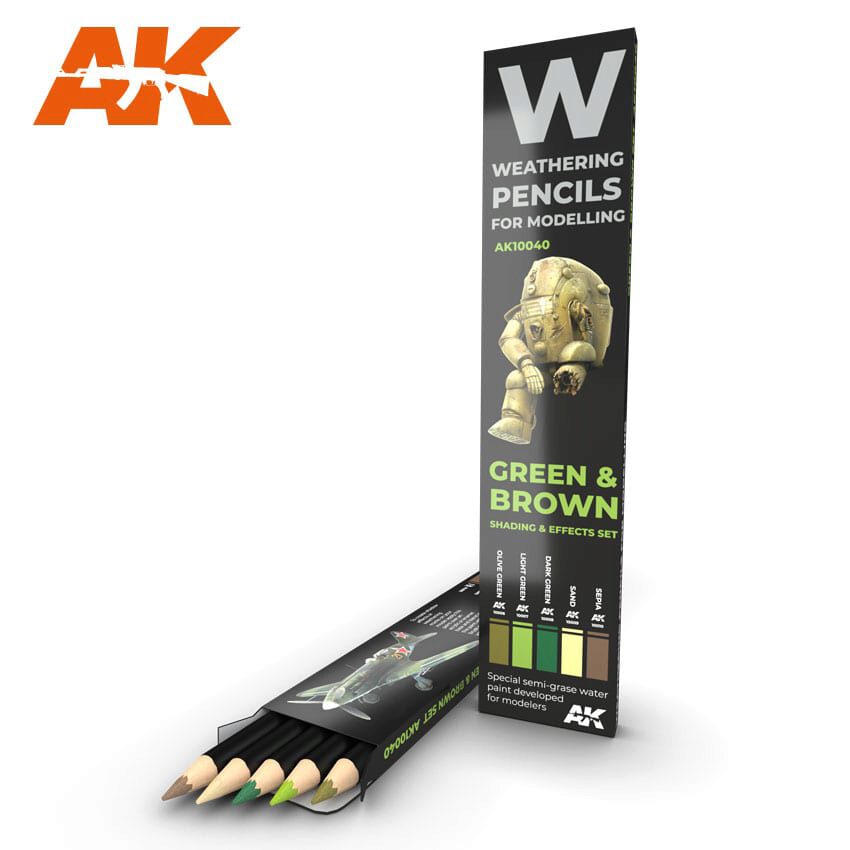 AK AK10040 WATERCOLOR PENCIL SET GREEN AND BROWN CAMOUFLAGES