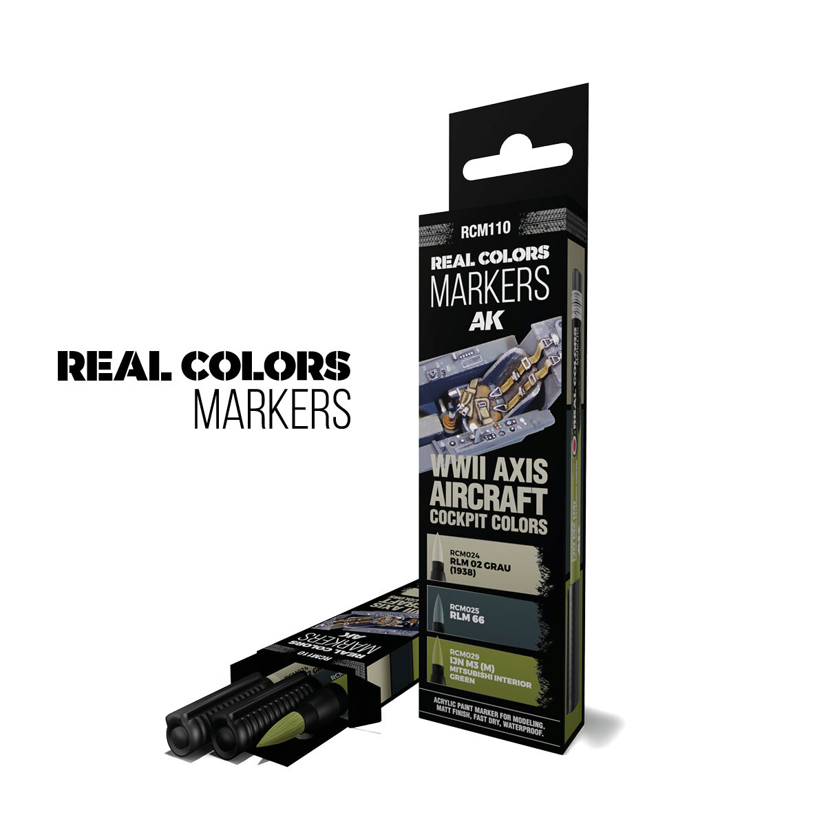 AK RCM110 WWII AXIS AIRCRAFT COCKPIT COLORS - SET 3 REAL COLORS MARKERS
