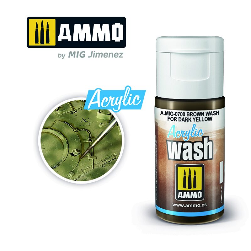 Ammo AMIG0700 ACRYLIC WASH Brown Wash for Dark Yellow