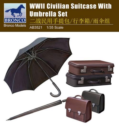 Bronco Models AB3521 WWII Civilian Suitcase with Umbrella Set