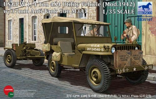 Bronco Models CB35107 US GPW 4x4 Light Utility Truck w/37mm Anti-Tank Gun M3A1