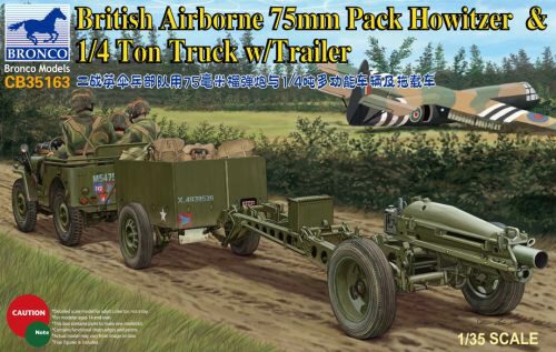 Bronco Models CB35163 75mm Howitzer M1A1(British Version)& 1/4 Ton Truck with Trailer & Crew