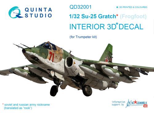 Quinta Studio QD32001 1/32 Su-25 3D-Printed & coloured Interior on decal paper (for Trumpeter kit)
