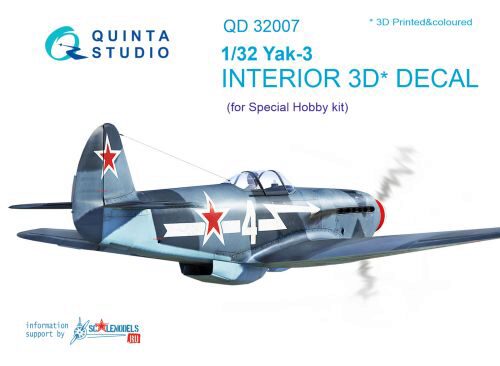 Quinta Studio QD32007 1/32 Yak-3 3D-Printed & coloured Interior on decal paper (for Special Hobby kit)