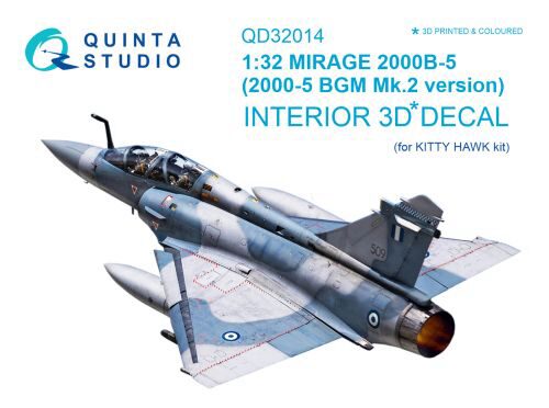 Quinta Studio QD32014 1/32 Mirage 2000B-5 (2000-5BGM Mk2) 3D-Printed & coloured Interior on decal paper (for Kitty Hawk kit)