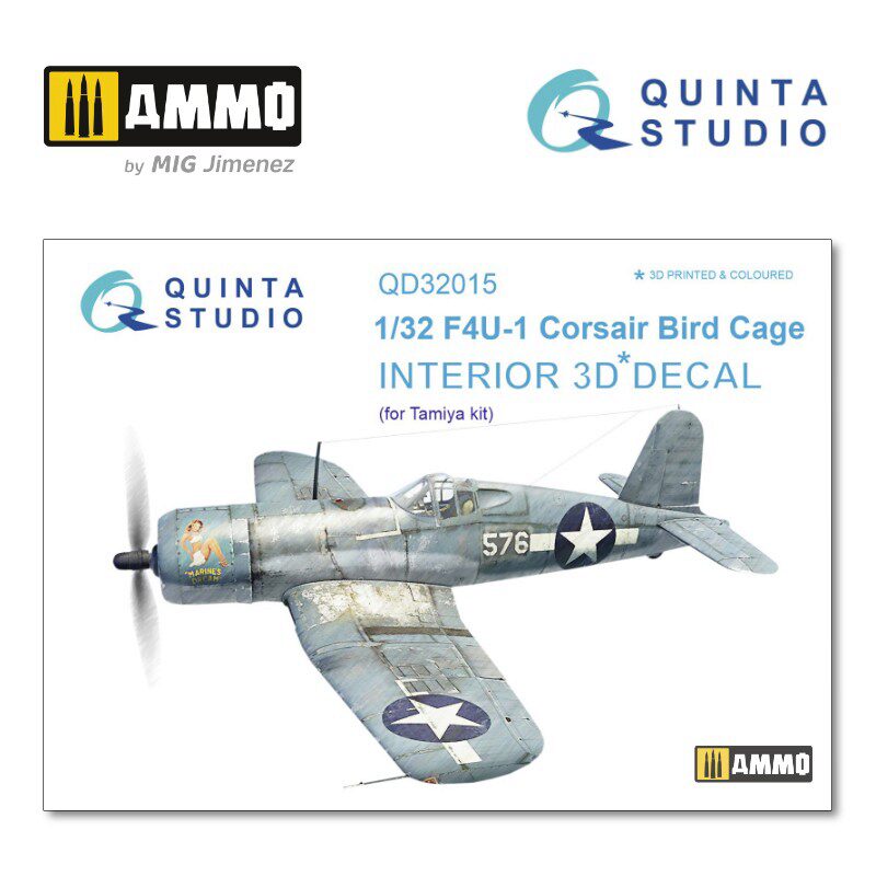 Quinta Studio QD32015 1/32 F4U-1 Corsair (Bird cage) 3D-Printed &amp, coloured Interior on decal paper (for Tamiya  kit) 