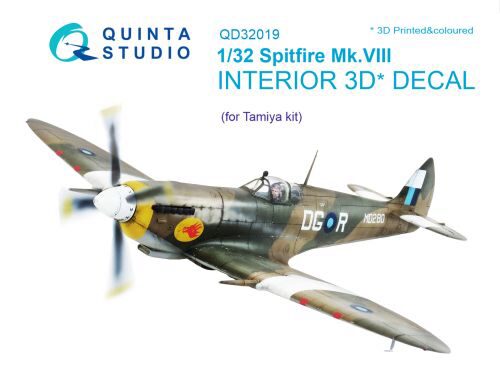 Quinta Studio QD32019 1/32 Spitfire Mk.VIII 3D-Printed & coloured Interior on decal paper (for Tamiya kit)