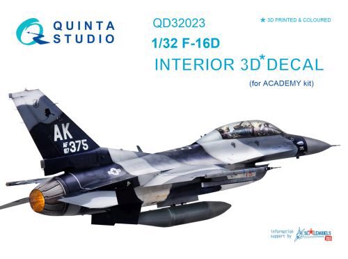 Quinta Studio QD32023 1/32 F-16D 3D-Printed & coloured Interior on decal paper (for Academy kit)