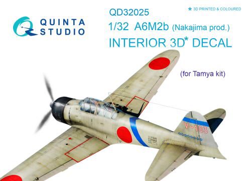 Quinta Studio QD32025 1/32 A6M2b (Nakajima prod.) 3D-Printed & coloured Interior on decal paper (for Tamiya kit)