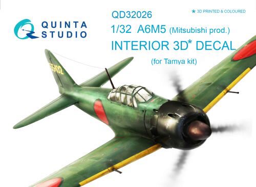 Quinta Studio QD32026 1/32 A6M5 (Mitsubishi prod.) 3D-Printed & coloured Interior on decal paper (for Tamiya kit)