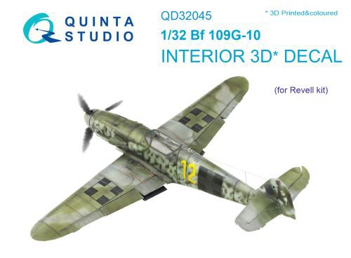 Quinta Studio QD32045 1/32 Bf 109G-10 3D-Printed & coloured Interior on decal paper (for Revell kit)