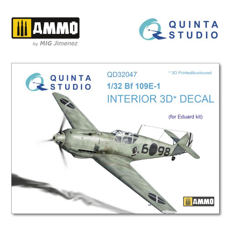 Quinta Studio QD32047 1/32 Bf 109E-1  3D-Printed &amp, coloured Interior on decal paper (for Eduard kit) 