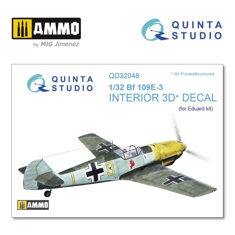 Quinta Studio QD32048 1/32 Bf 109E-3  3D-Printed &amp, coloured Interior on decal paper (for Eduard kit) 