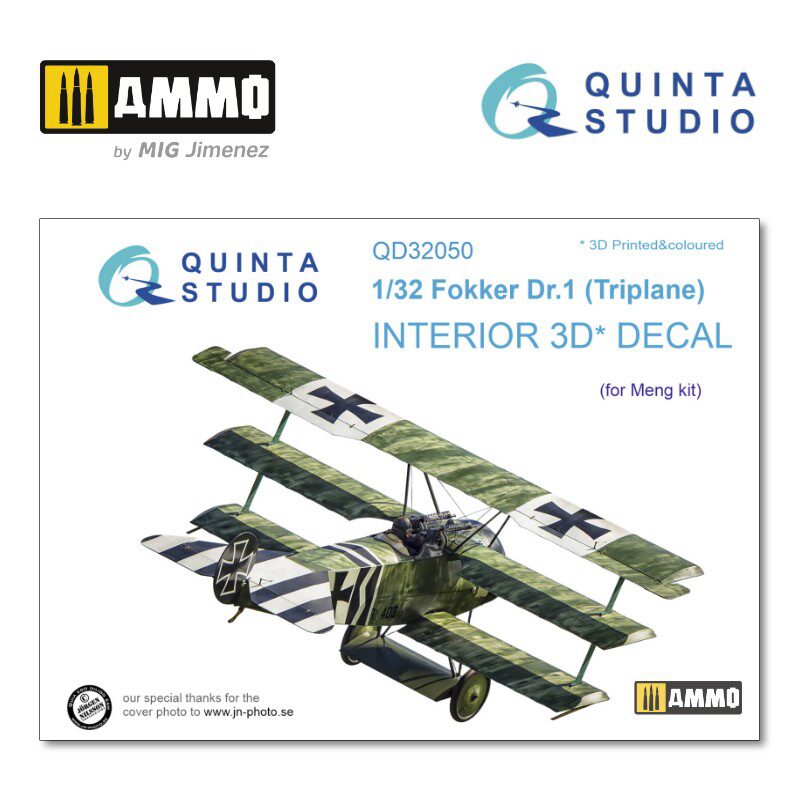 Quinta Studio QD32050 1/32 Fokker Dr.1  3D-Printed &amp, coloured Interior on decal paper (for Meng kit) 
