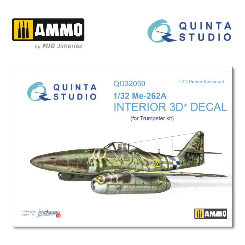 Quinta Studio QD32059 1/32 Me-262A 3D-Printed &amp, coloured Interior on decal paper (for Trumpeter kit) 