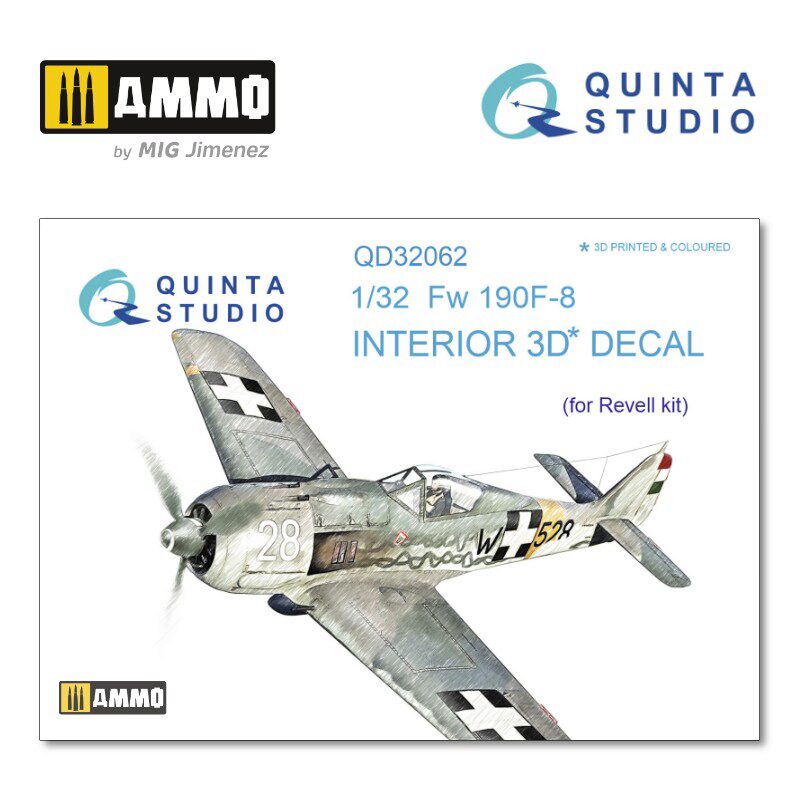Quinta Studio QD32062 1/32 Fw 190F-8 3D-Printed &amp, coloured Interior on decal paper (for Revell  kit) 