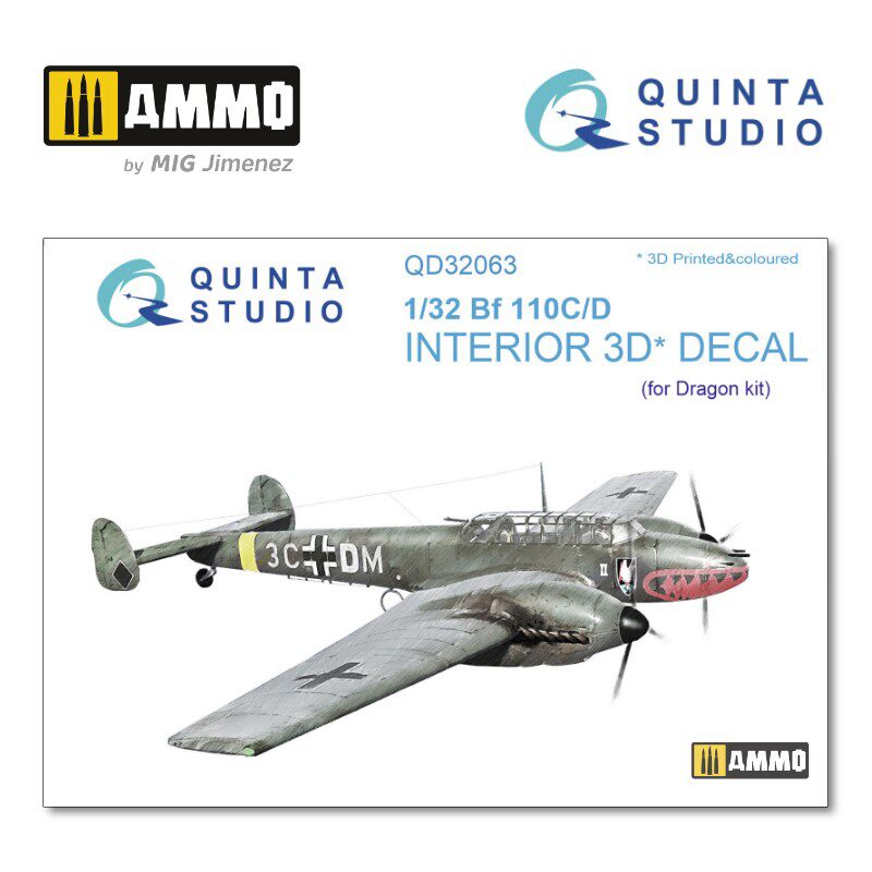 Quinta Studio QD32063 1/32 Bf 110C/D 3D-Printed &amp, coloured Interior on decal paper (for Dragon  kit) 