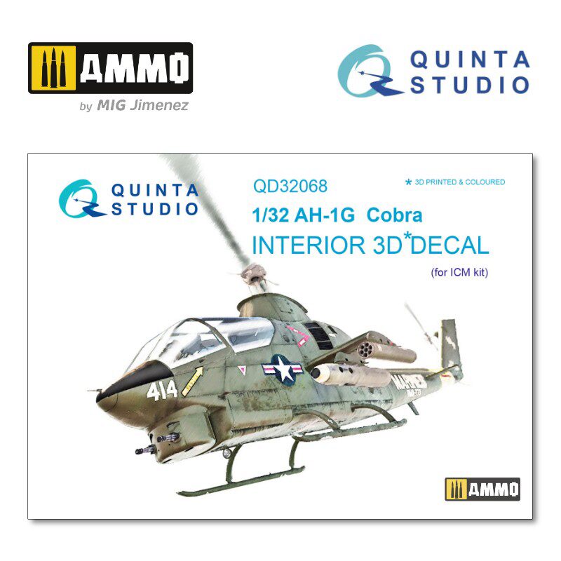 Quinta Studio QD32068 1/32 AH-1G Cobra 3D-Printed &amp, coloured Interior on decal paper (for ICM  kit) 