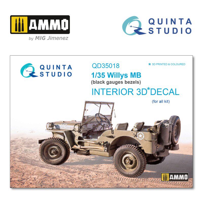 Quinta Studio QD35018 1/35 Willys MB 3D-Printed &amp, coloured Interior on decal paper (for all kit) 