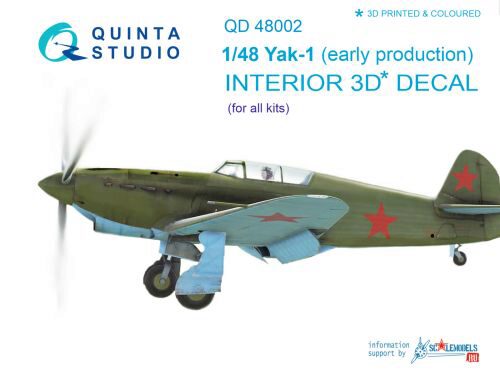 Quinta Studio QD48002 1/48 Yak-1 (early production) 3D-Printed & coloured Interior on decal paper (for all kits)