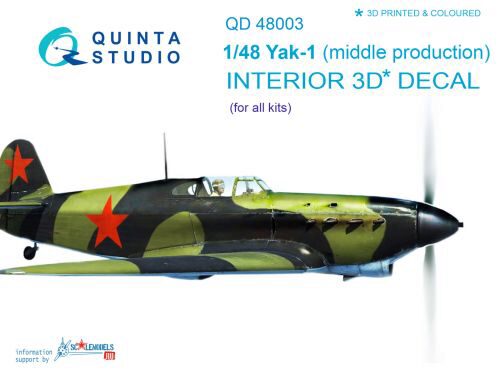 Quinta Studio QD48003 1/48 Yak-1 (mid. production) 3D-Printed & coloured Interior on decal paper (for all kits)