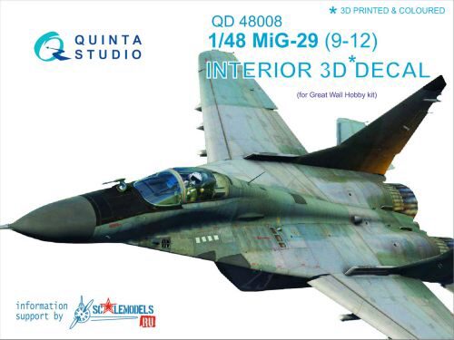 Quinta Studio QD48008 1/48 MiG-29 (9-12) 3D-Printed & coloured Interior on decal paper (for GWH kits)