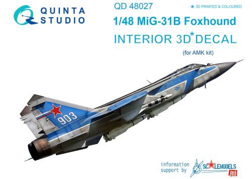 Quinta Studio QD48027 1/48 MiG-31B  3D-Printed & coloured Interior on decal paper (for AMK kit)