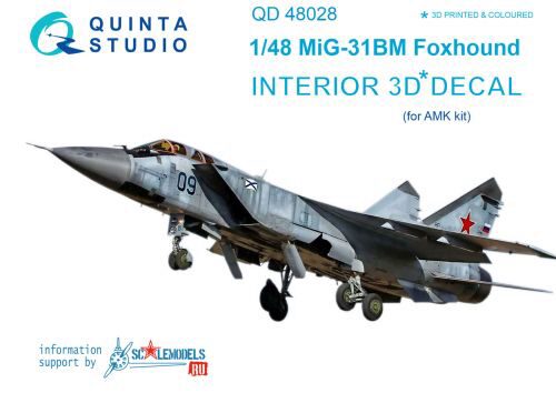 Quinta Studio QD48028 1/48 MiG-31BM  3D-Printed & coloured Interior on decal paper (for AMK kit)