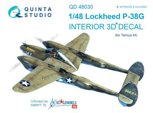 Quinta Studio QD48030 1/48 P-38G 3D-Printed & coloured Interior on decal paper (for Tamiya kit)