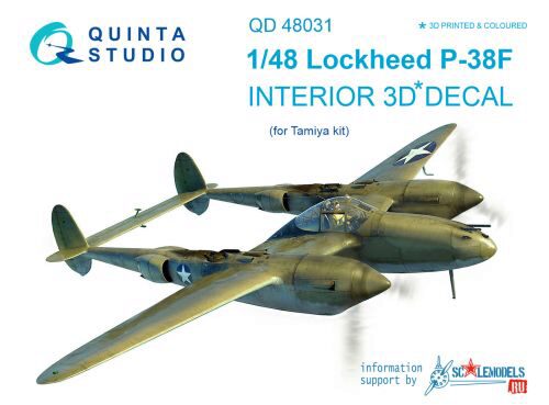 Quinta Studio QD48031 1/48 P-38F 3D-Printed & coloured Interior on decal paper (for Tamiya kit)