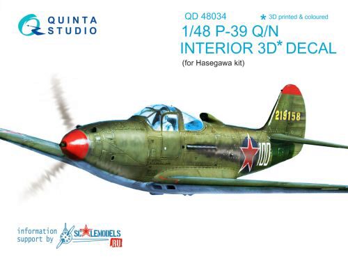 Quinta Studio QD48034 1/48 P-39Q/N  3D-Printed & coloured Interior on decal paper (for Hasegawa kit)