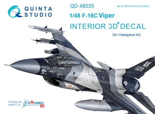 Quinta Studio QD48035 1/48 F-16C 3D-Printed & coloured Interior on decal paper (for Hasegawa kit)