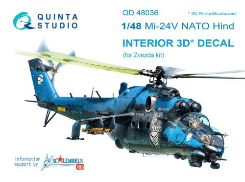 Quinta Studio QD48036 1/48 Mi-24V NATO (black panels)  3D-Printed & coloured Interior on decal paper (for Zvezda kit)