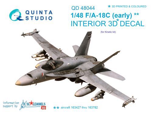 Quinta Studio QD48044 1/48 F/A-18С (early) 3D-Printed & coloured Interior on decal paper (for Kinetic kit)
