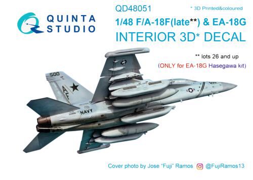 Quinta Studio QD48051 1/48 F/A-18F Late / EA-18G 3D-Printed & coloured Interior on decal paper (for Hasegawa kit)