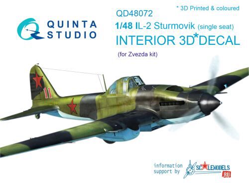 Quinta Studio QD48072 1/48 Il-2 Single seat 3D-Printed & coloured Interior on decal paper (for Zvezda kit)