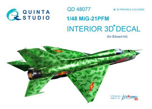 Quinta Studio QD48077 1/48 MiG-21PFM (emerald color panels) 3D-Printed & coloured Interior on decal paper (for Eduard kit)