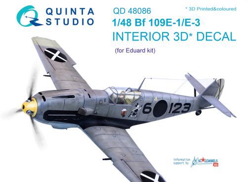 Quinta Studio QD48086 1/48 Bf 109E-1/E-3 3D-Printed & coloured Interior on decal paper (for Eduard kit)