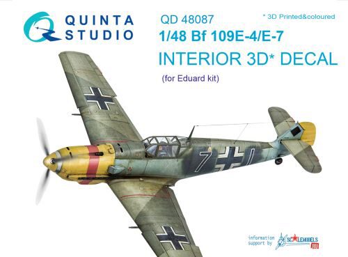 Quinta Studio QD48087 1/48 Bf 109E-4/E-7 3D-Printed & coloured Interior on decal paper (for Eduard kit)