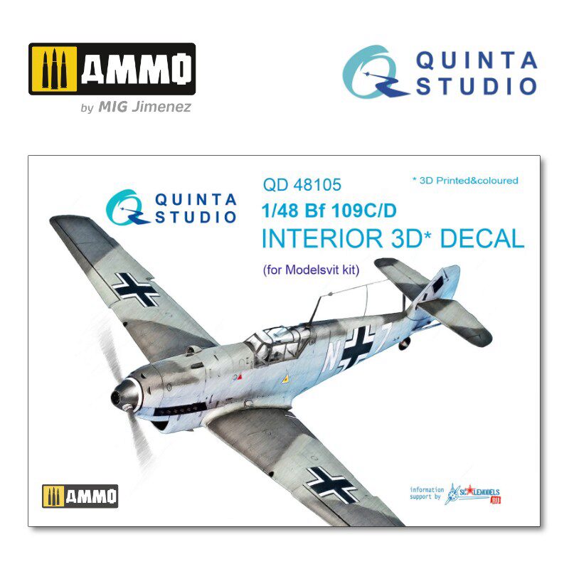 Quinta Studio QD48105 1/48 Bf 109C/D 3D-Printed &amp, coloured Interior on decal paper (for Modelsvit kit) 