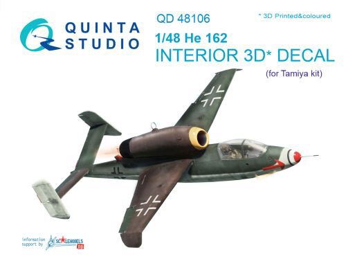 Quinta Studio QD48106 1/48 He-162 3D-Printed & coloured Interior on decal paper (for Tamiya kit)
