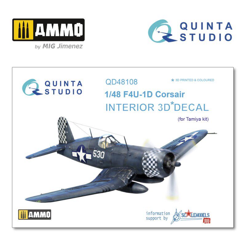 Quinta Studio QD48108 1/48 F4U-1D 3D-Printed &amp, coloured Interior on decal paper (for Tamiya kit) 