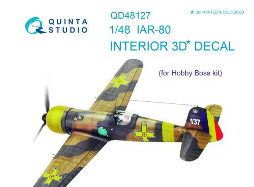 Quinta Studio QD48127 1/48 IAR-80 3D-Printed & coloured Interior on decal paper (for HobbyBoss kit)