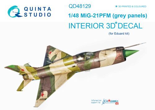 Quinta Studio QD48129 1/48 MiG-21PFM (grey color panels) 3D-Printed & coloured Interior on decal paper (for Eduard kit)