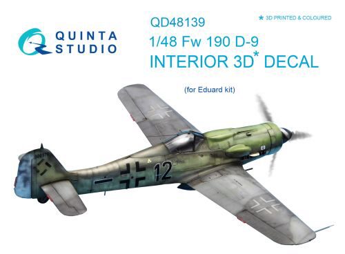 Quinta Studio QD48139 1/48 FW 190D-9 3D-Printed & coloured Interior on decal paper (for Eduard kit)