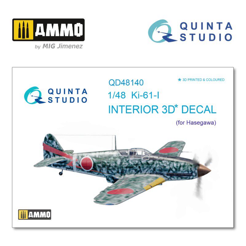 Quinta Studio QD48140 1/48 Ki-61-I 3D-Printed &amp, coloured Interior on decal paper (for Hasegawa kit) 