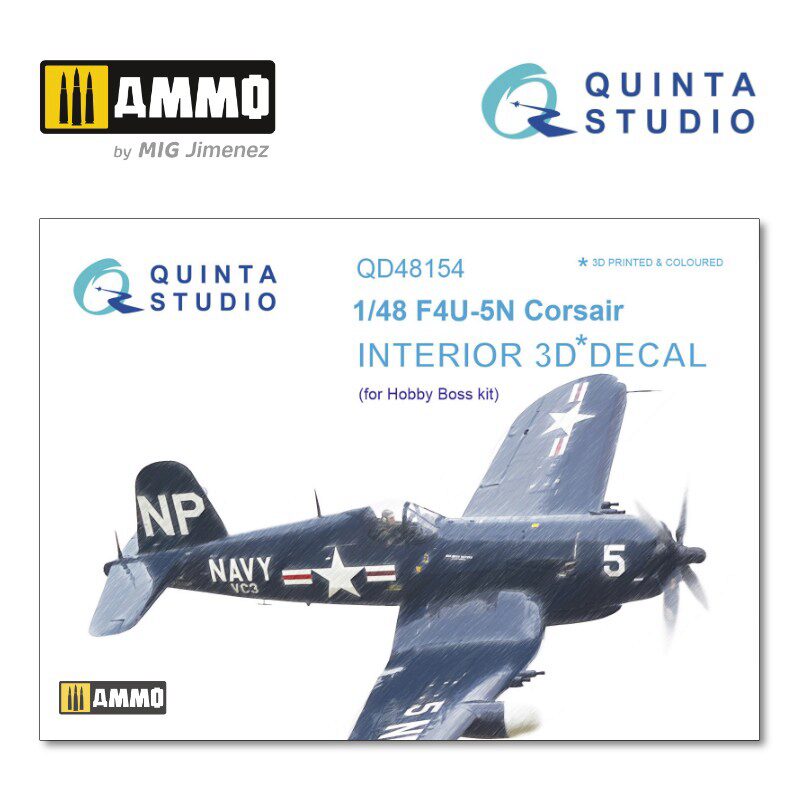 Quinta Studio QD48154 1/48 F4U-5N 3D-Printed &amp, coloured Interior on decal paper (for Hobby Boss kit) 